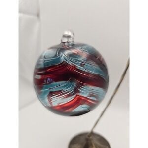 Aqua Blue & Red Swirled Blown Glass Ornament‎